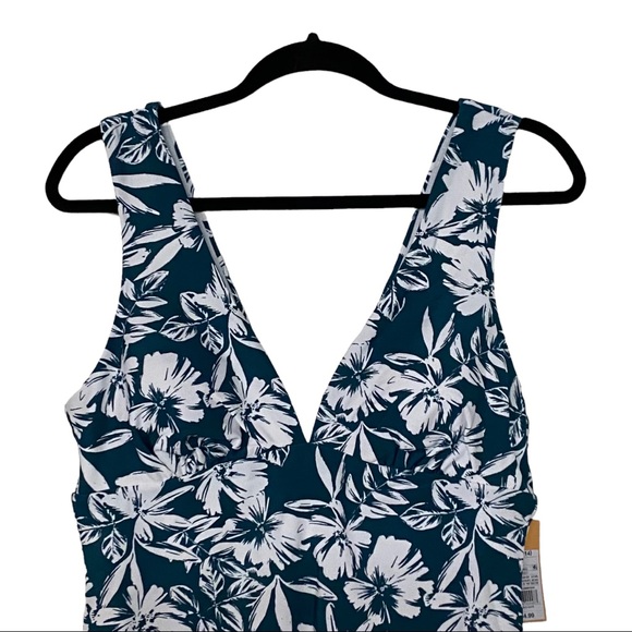 NWT Target Kona Sol One Piece Floral Tropical Swimsuit SZ Large in Teal Blue - Picture 2 of 6